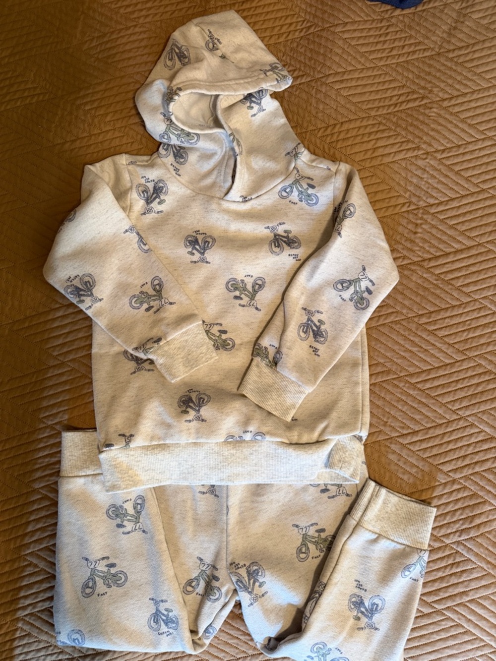 Kids Light Gray Bicycle Hoodie & Jogger Set